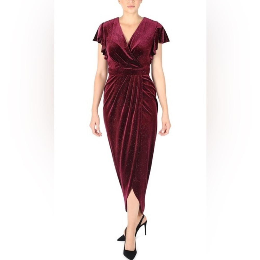Donna Rico Ruffle Sleeve Tulip Hem Dress
